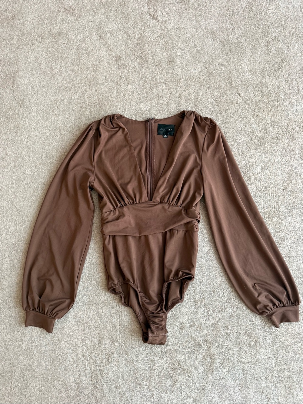 Line & Dot Chocolate Brown‎ V-Neck Long Sleeve Bodysuit